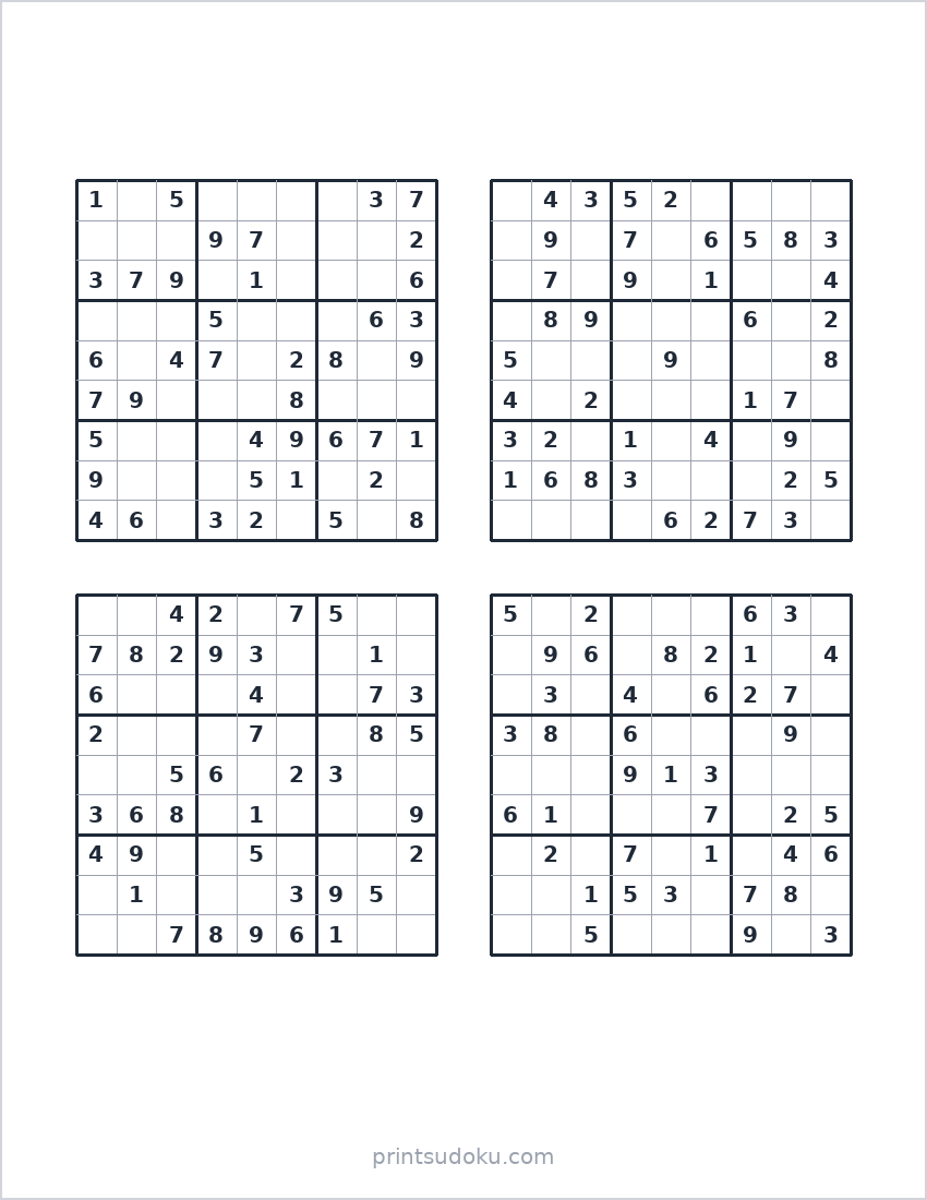 Çap üçün çox asan Sudoku (pulsuz PDF)